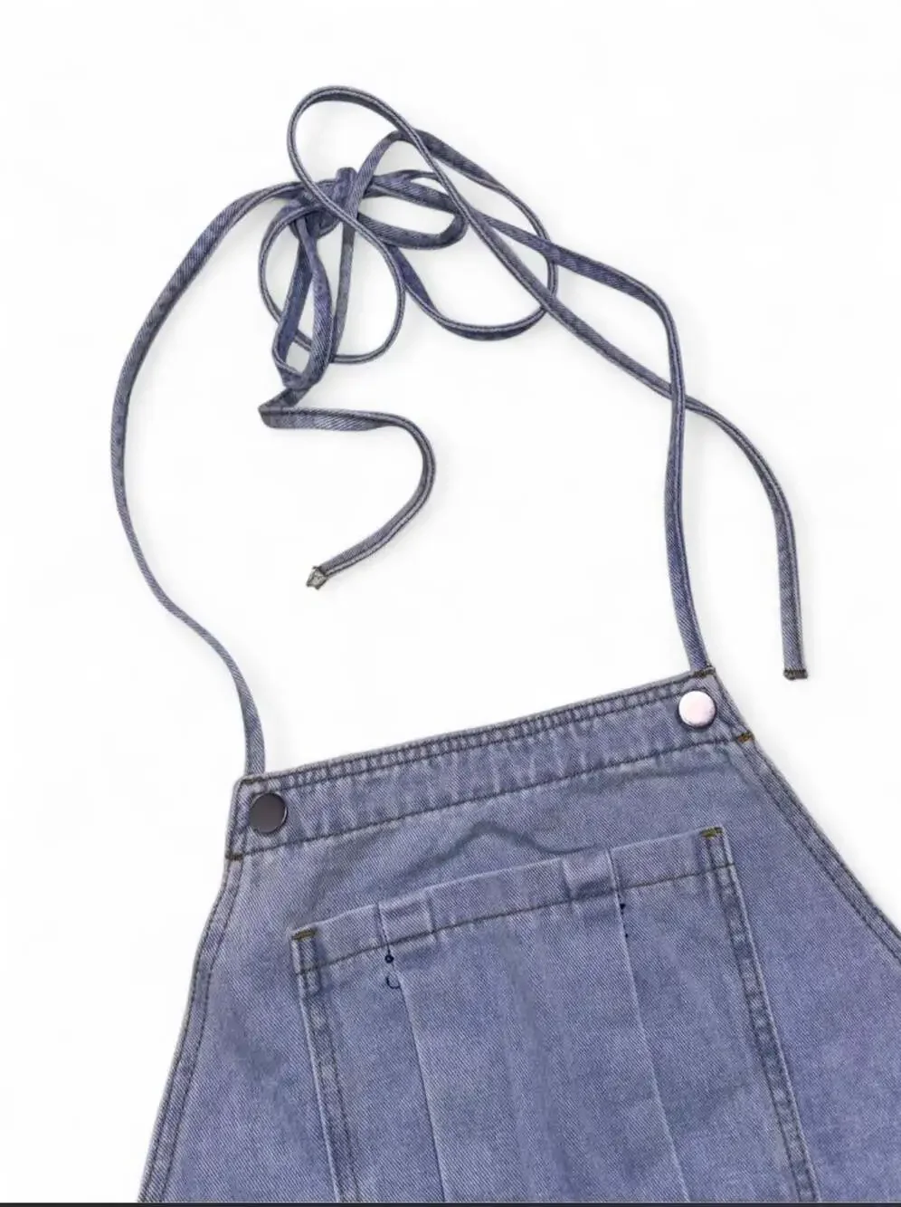Oversize Denim Halter Neck Wide Leg Jumpsuit Overalls - Picture 2 of 7